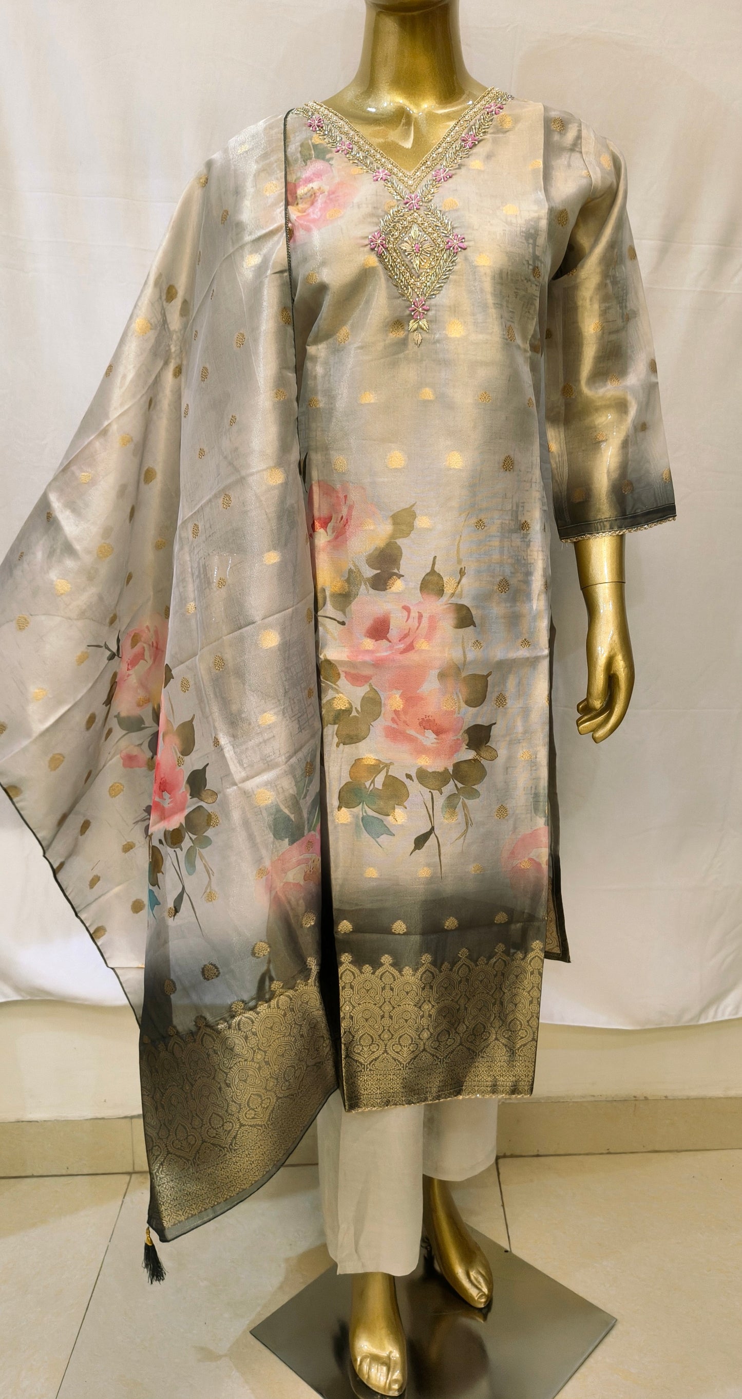 Premium Crepe Printed Suit with Hand Work