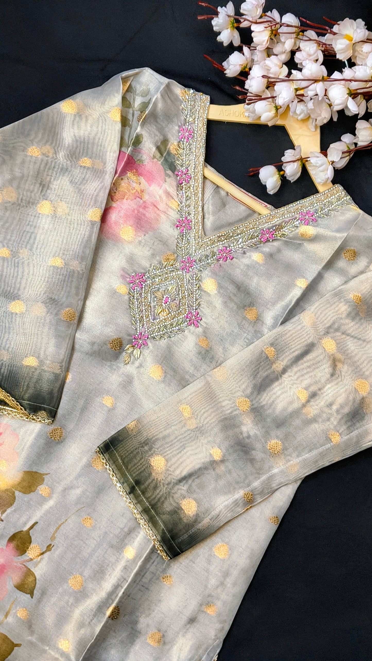 Premium Crepe Printed Suit with Hand Work