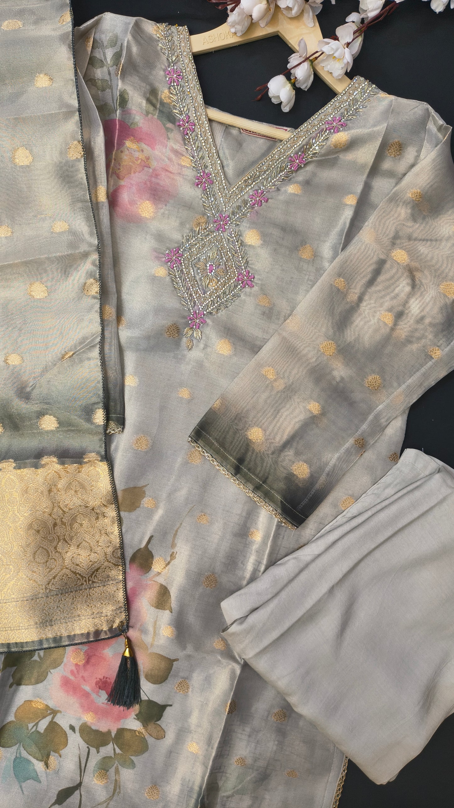Premium Crepe Printed Suit with Hand Work