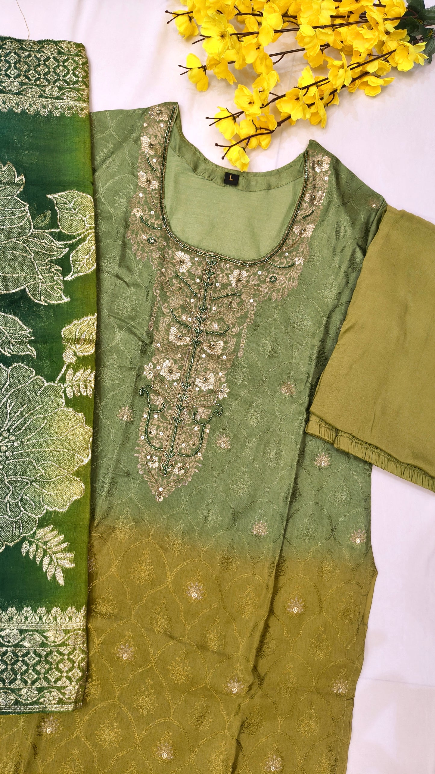 Premium Pure Crepe Suit with Fully Stitched Dupatta