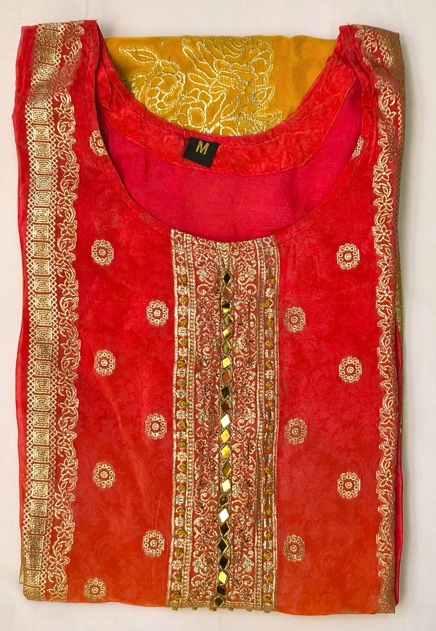 Premium Pure Crepe Yellowish Red Suit