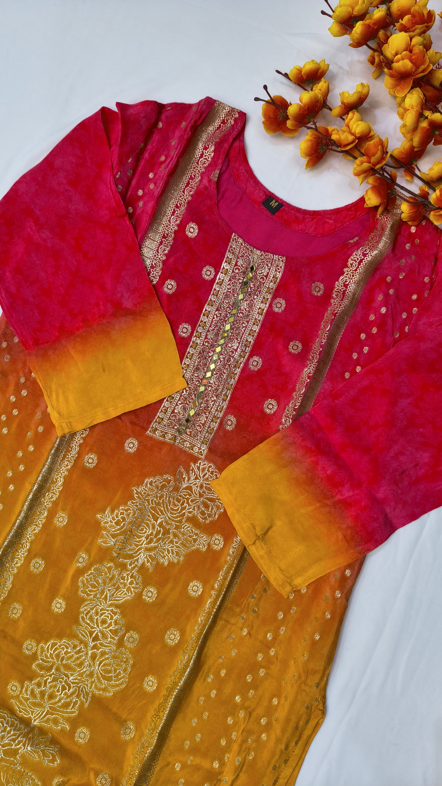 Premium Pure Crepe Yellowish Red Suit