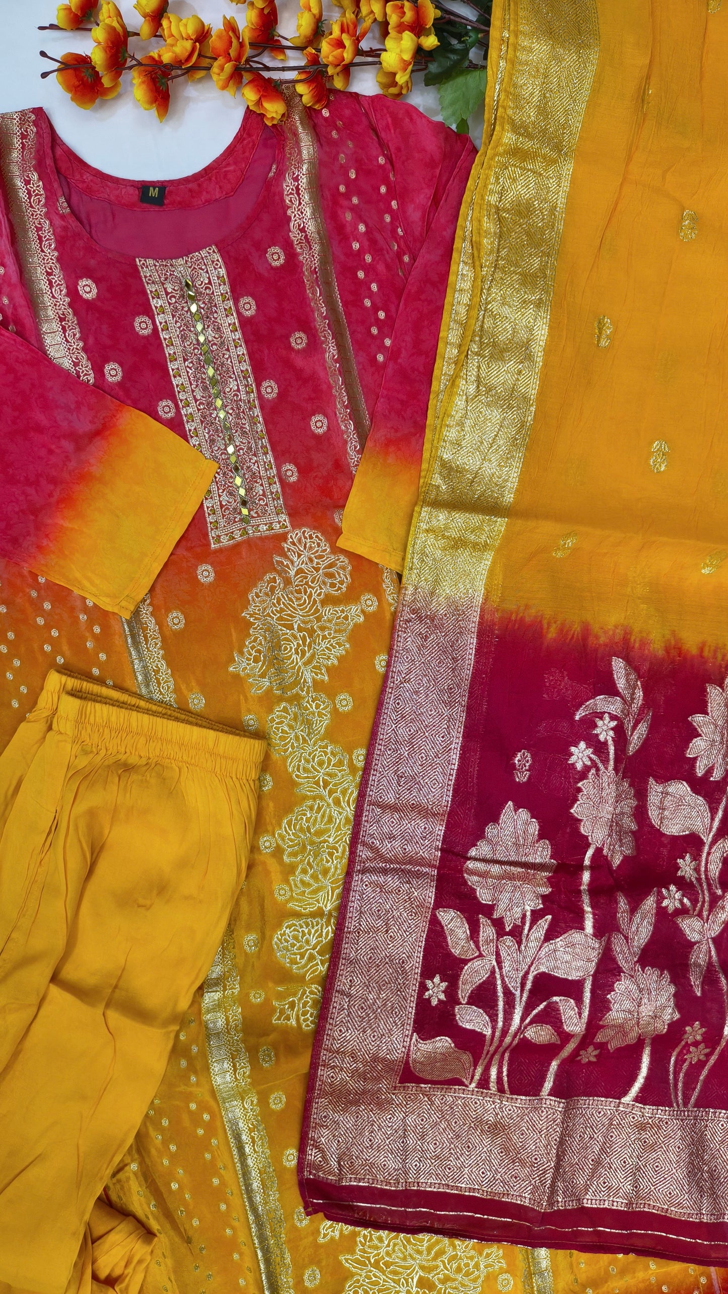 Premium Pure Crepe Yellowish Red Suit