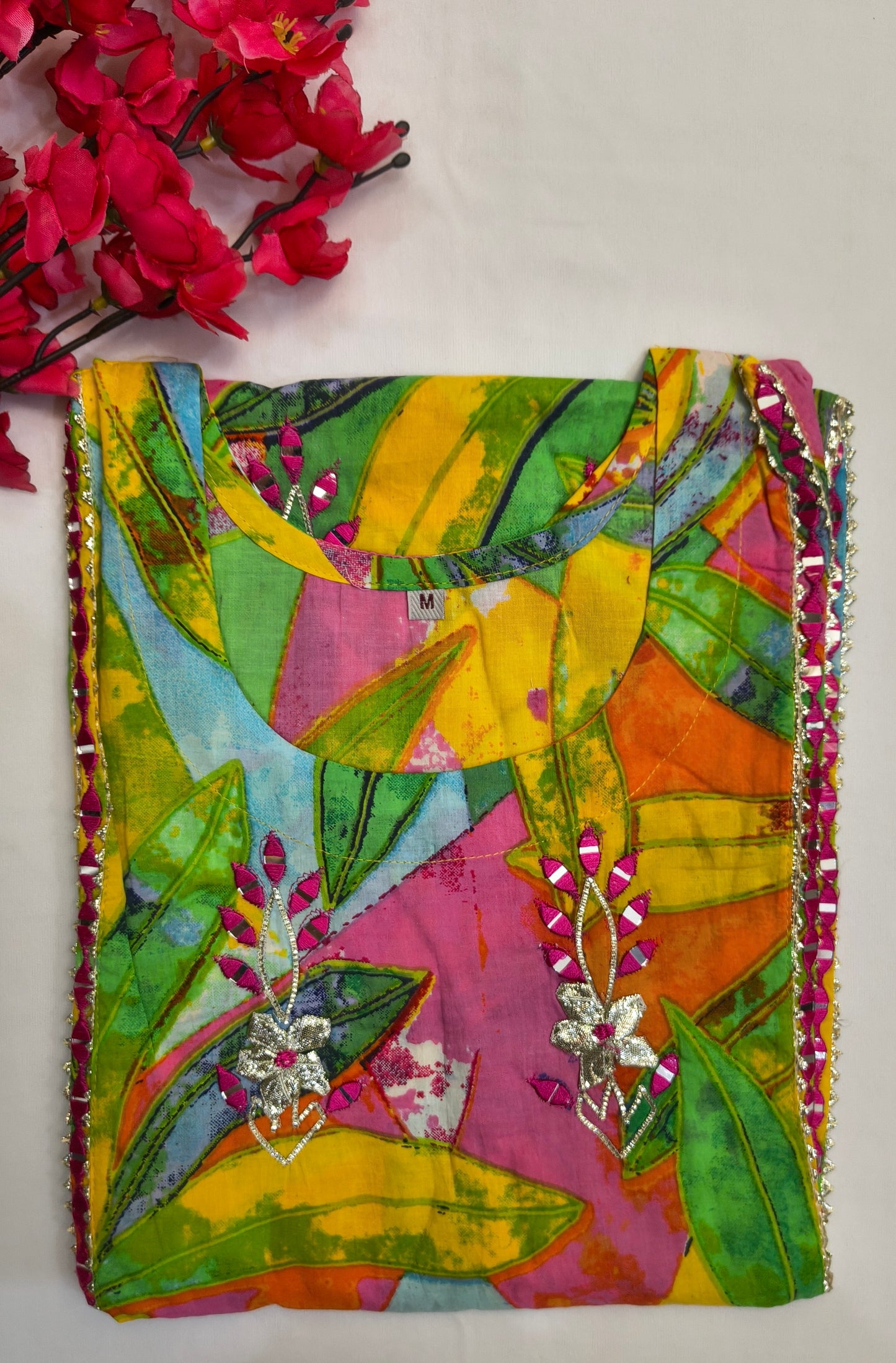 Premium Beautiful Rani Multicolour Handed design Cotton Suit