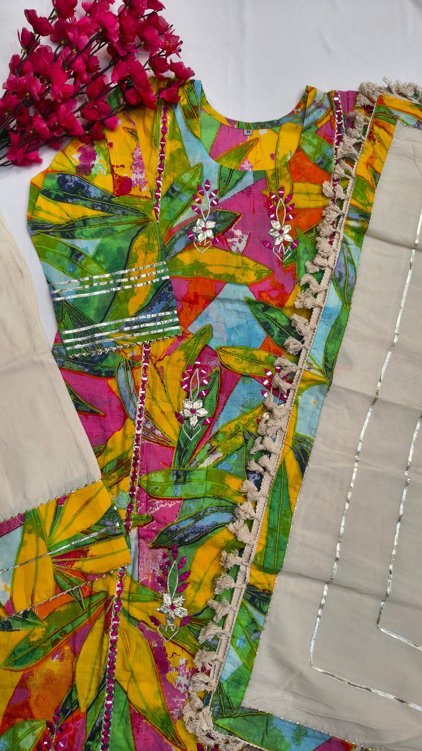 Premium Beautiful Rani Multicolour Handed design Cotton Suit