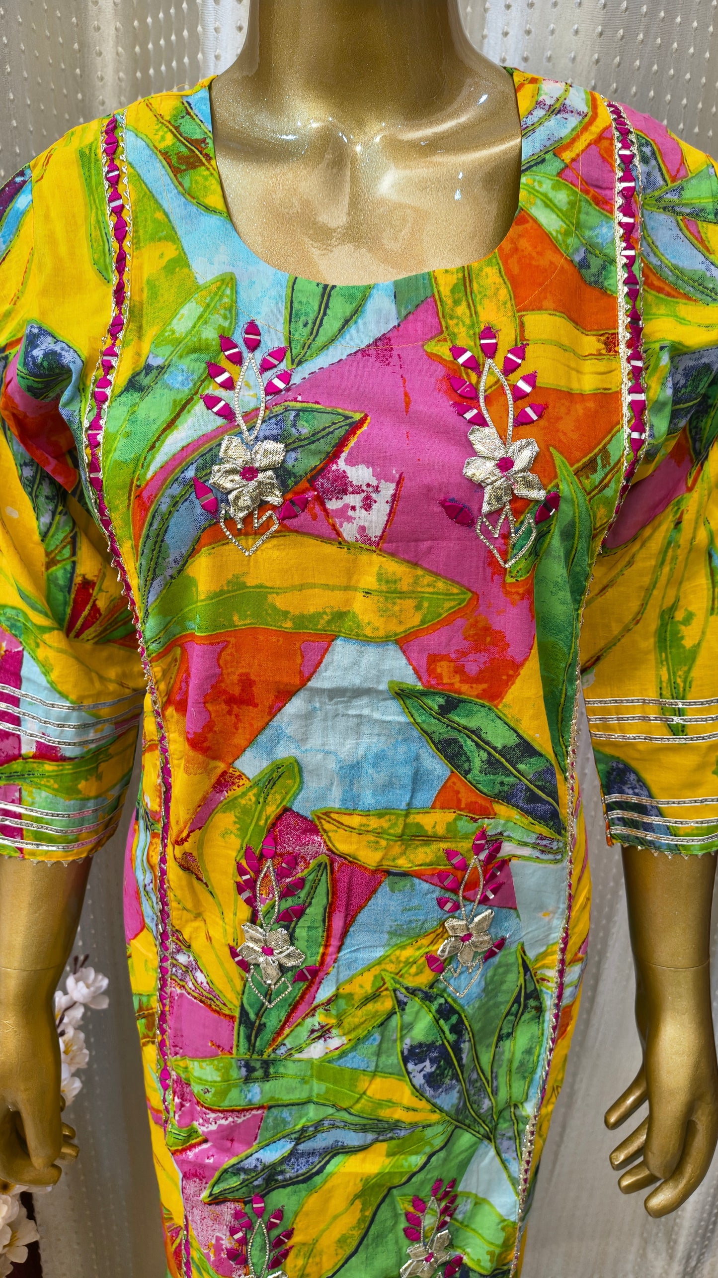 Premium Beautiful Rani Multicolour Handed design Cotton Suit