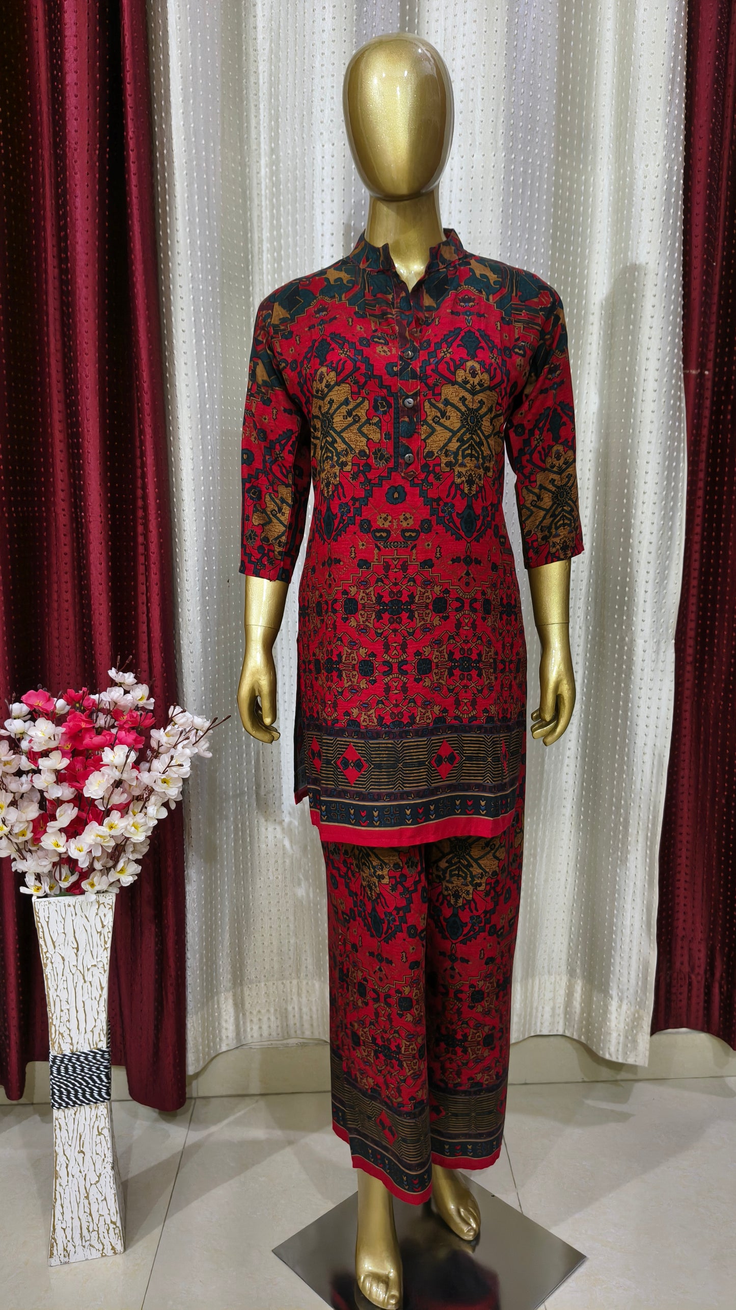 Beautiful Rayon Printed Multicolour Cord Set with Palazzo