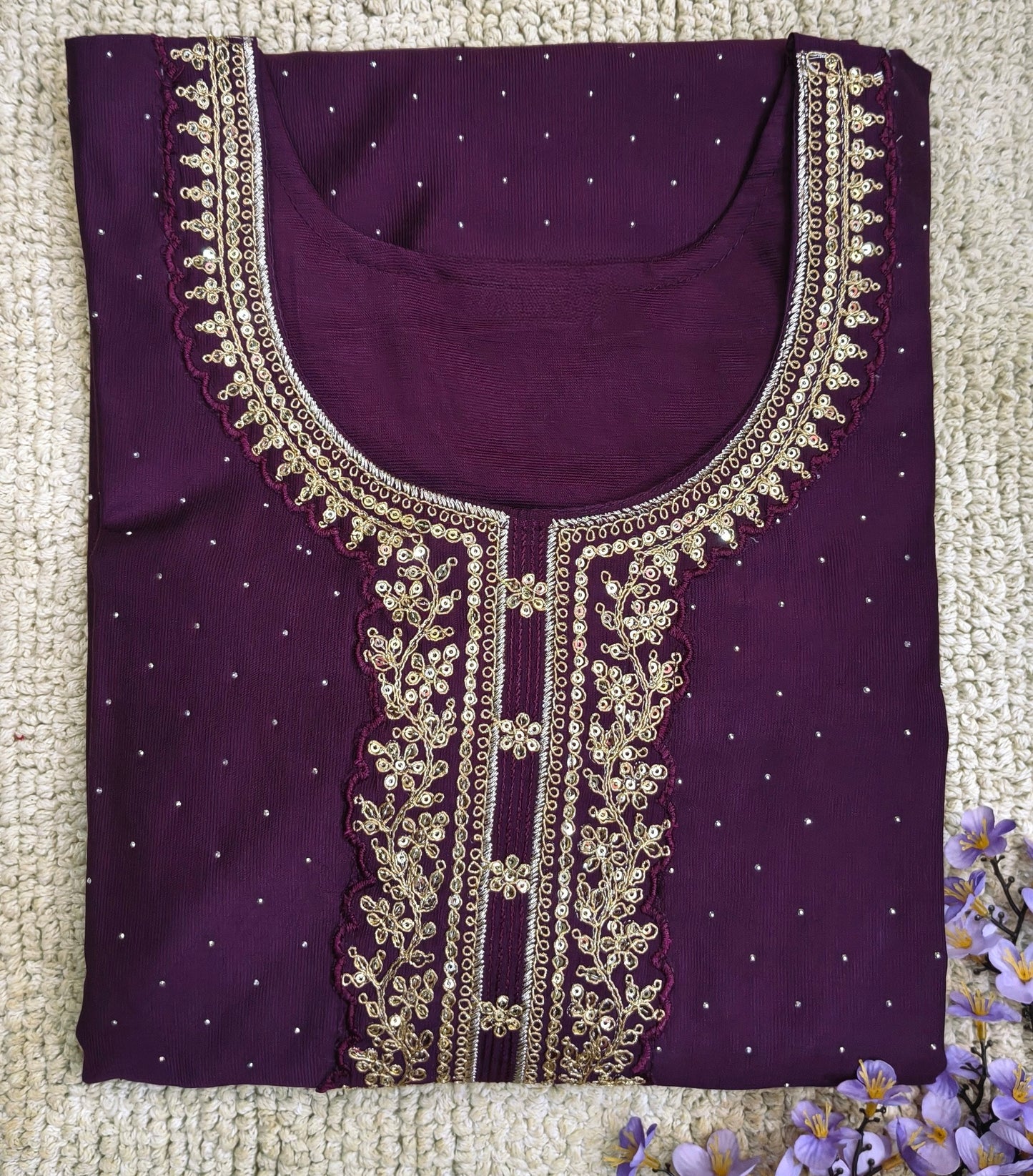 Womens Beautiful Wine Fully Embroidered Suit with Dupatta & Pant