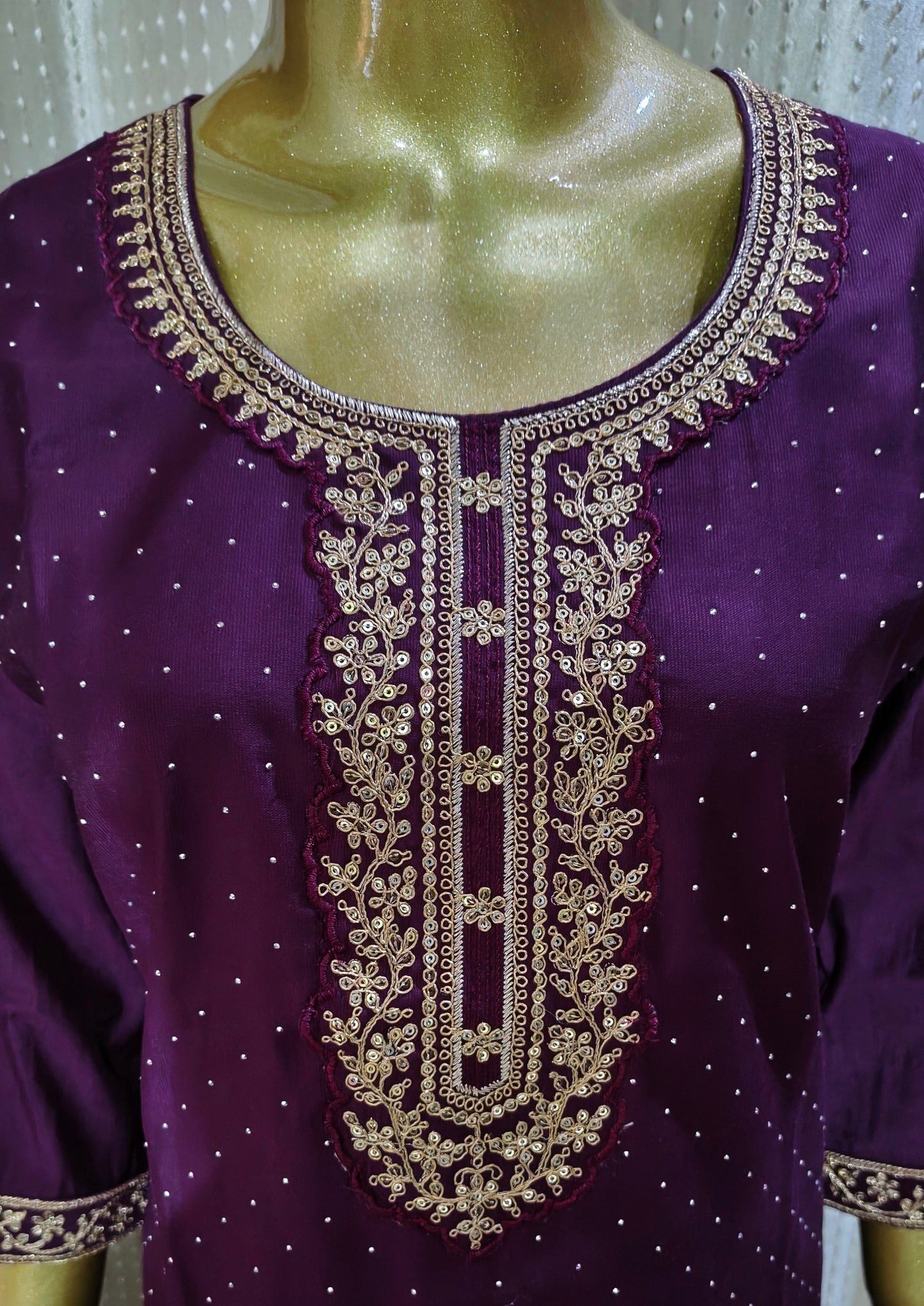 Womens Beautiful Wine Fully Embroidered Suit with Dupatta & Pant