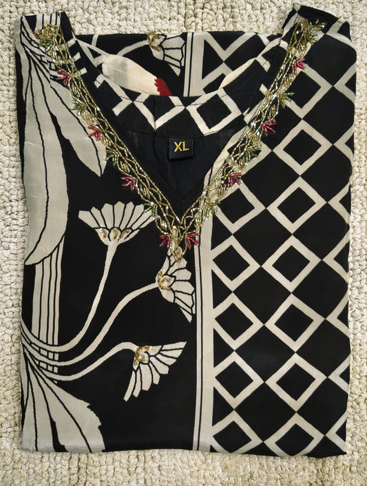 Beautiful Crepe Set with Unique Printed Design and Hand work