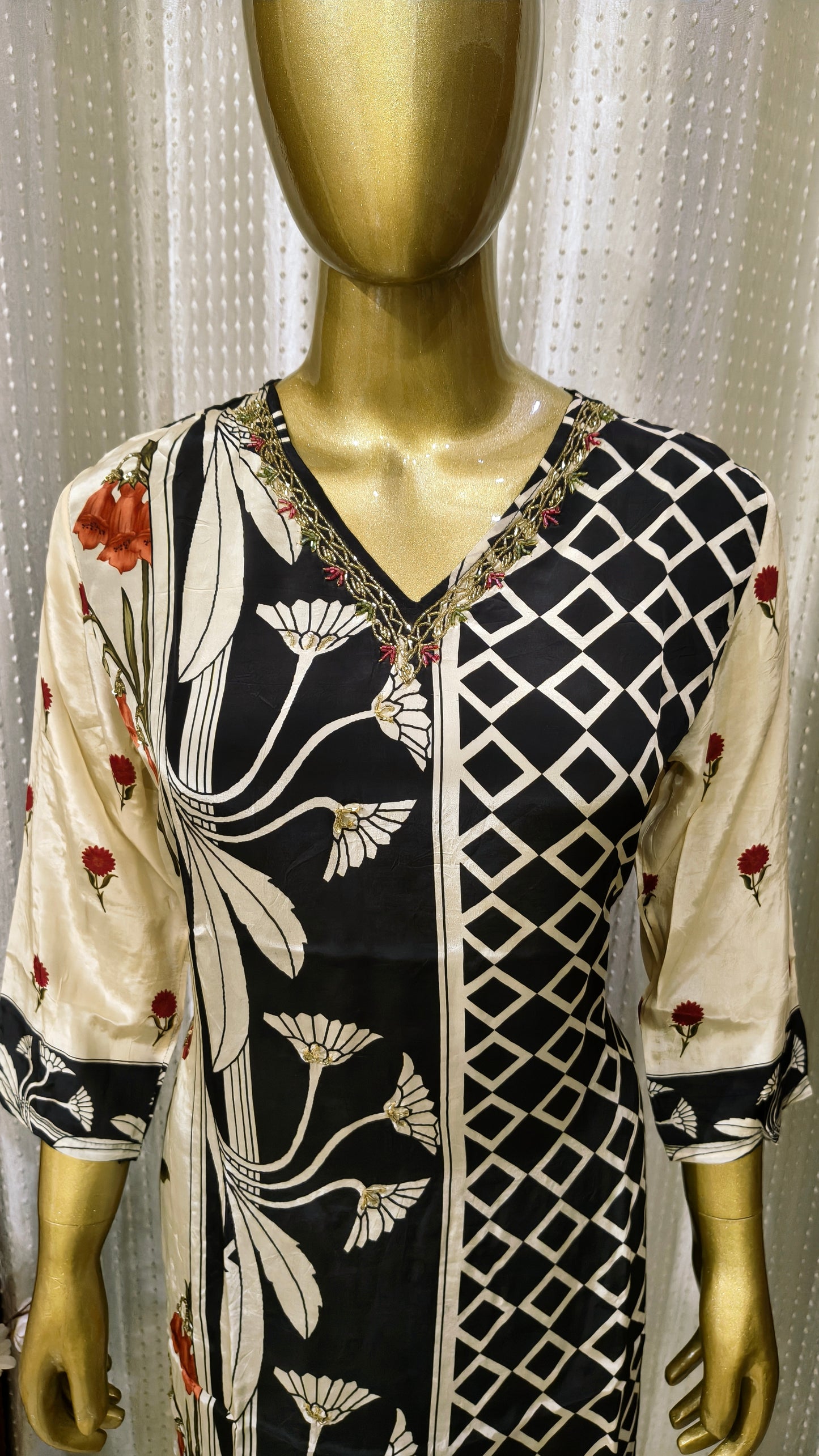Beautiful Crepe Set with Unique Printed Design and Hand work