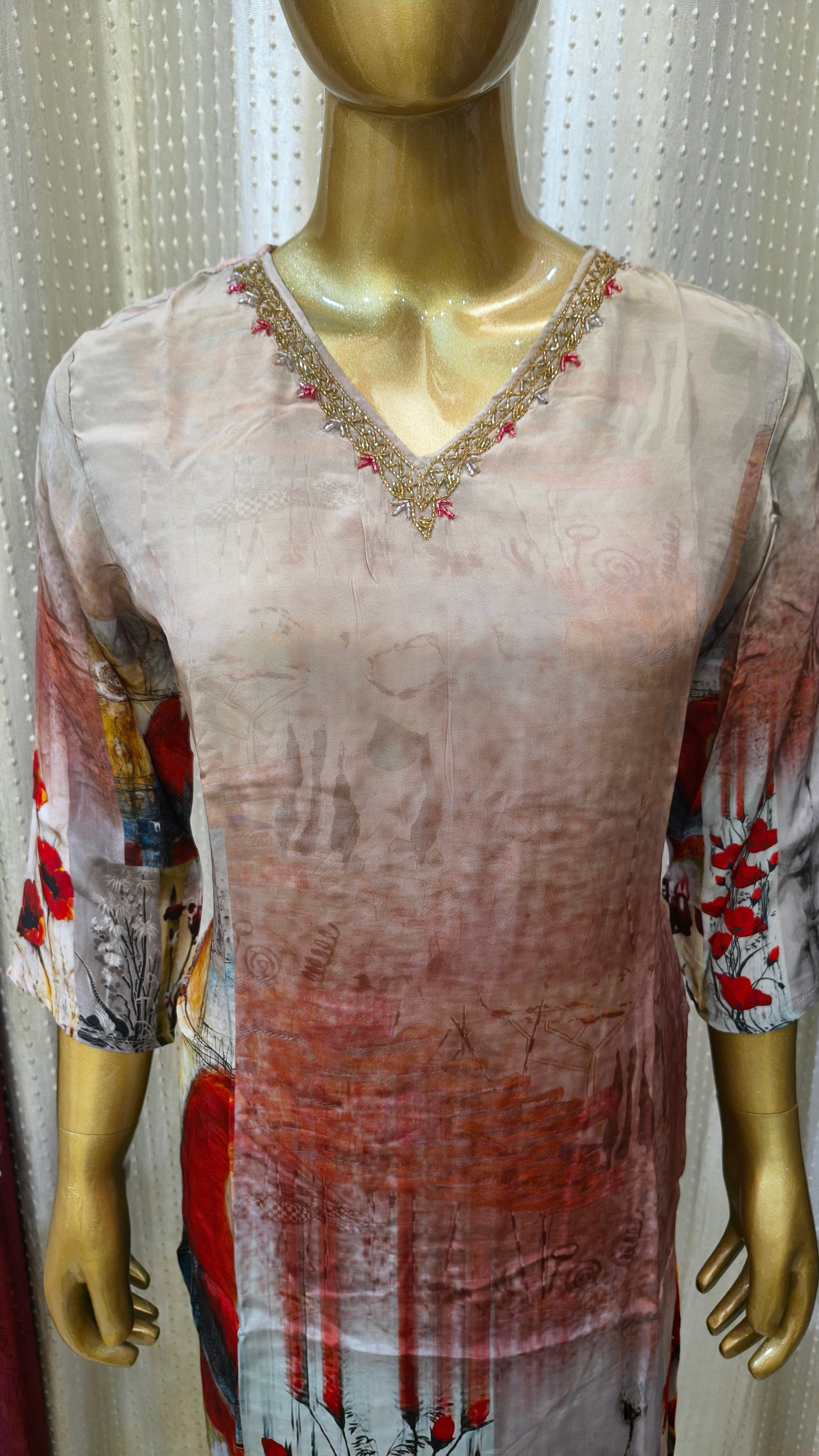 Beautiful Crepe Set with Printed Unique Design and Hand work