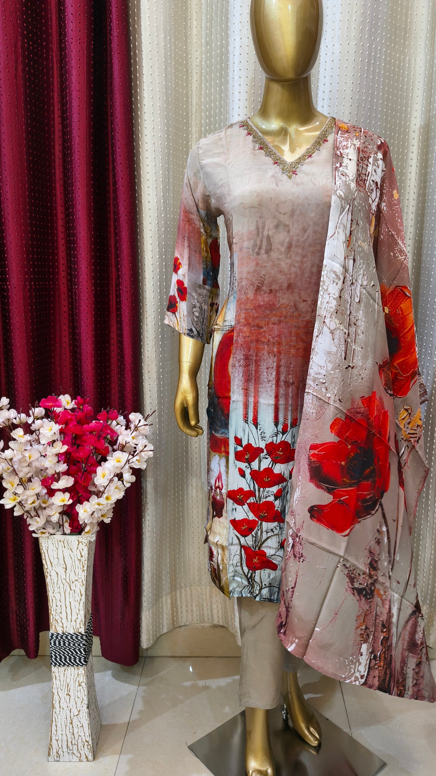 Beautiful Crepe Set with Printed Unique Design and Hand work