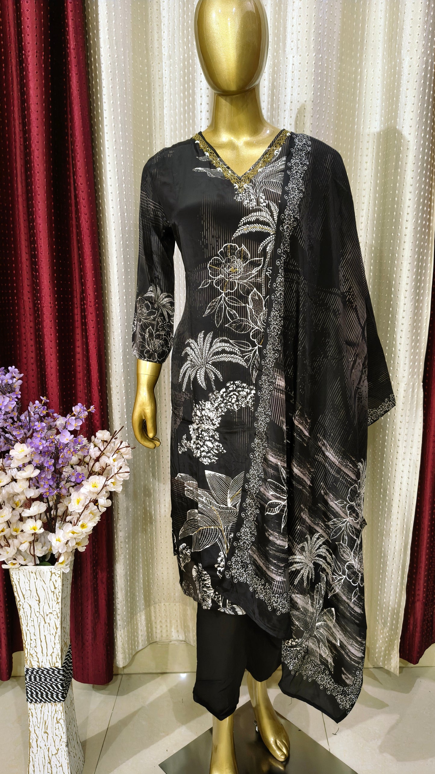 Premium Crepe Floral Print Design Suit with Hand work