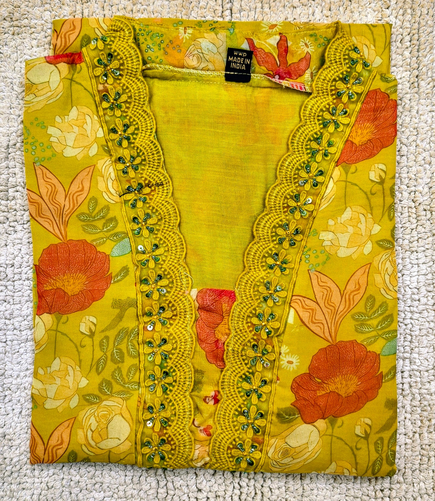 Pure Organza Suit with Floral print and Hand Work