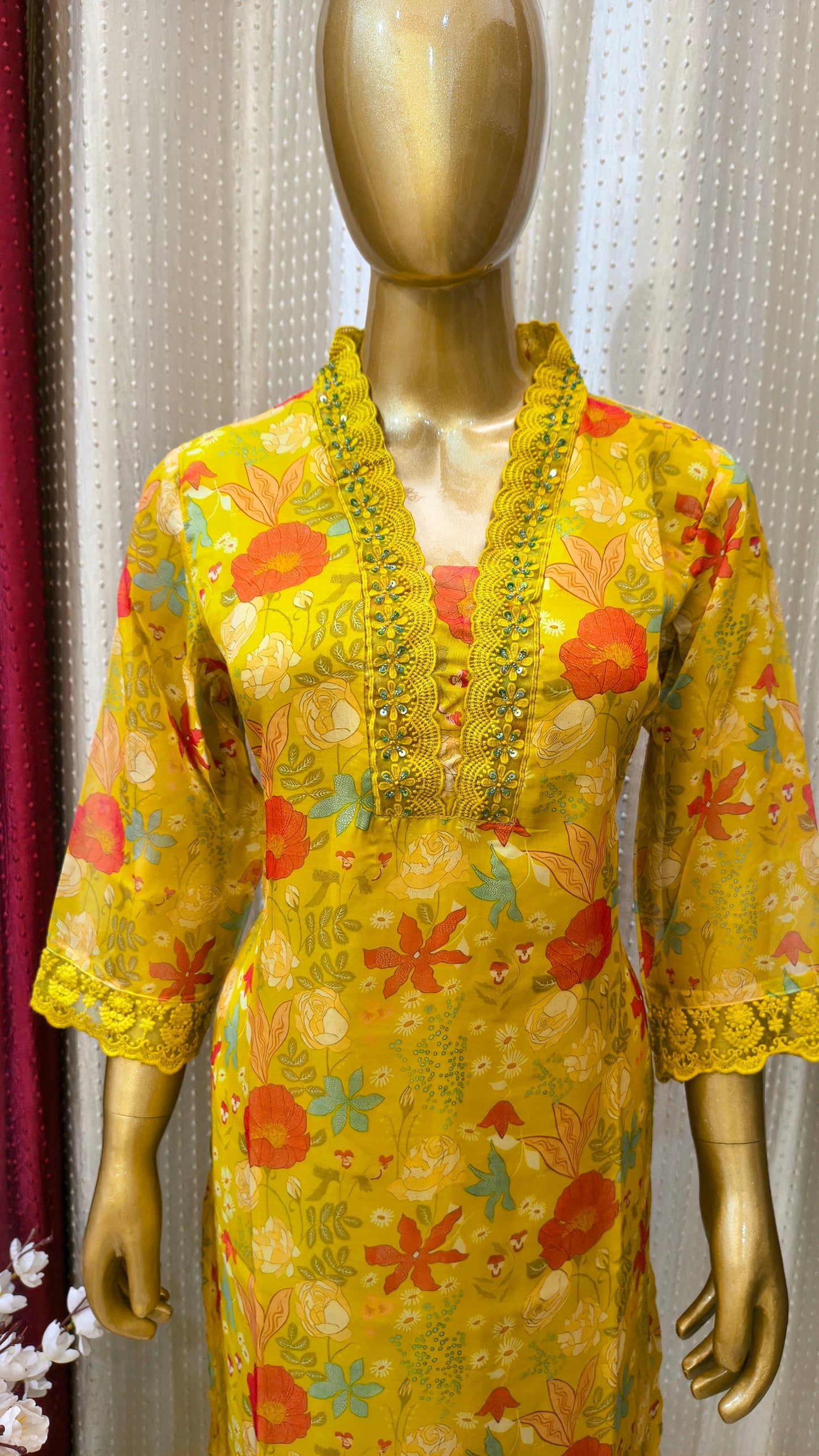 Pure Organza Suit with Floral print and Hand Work