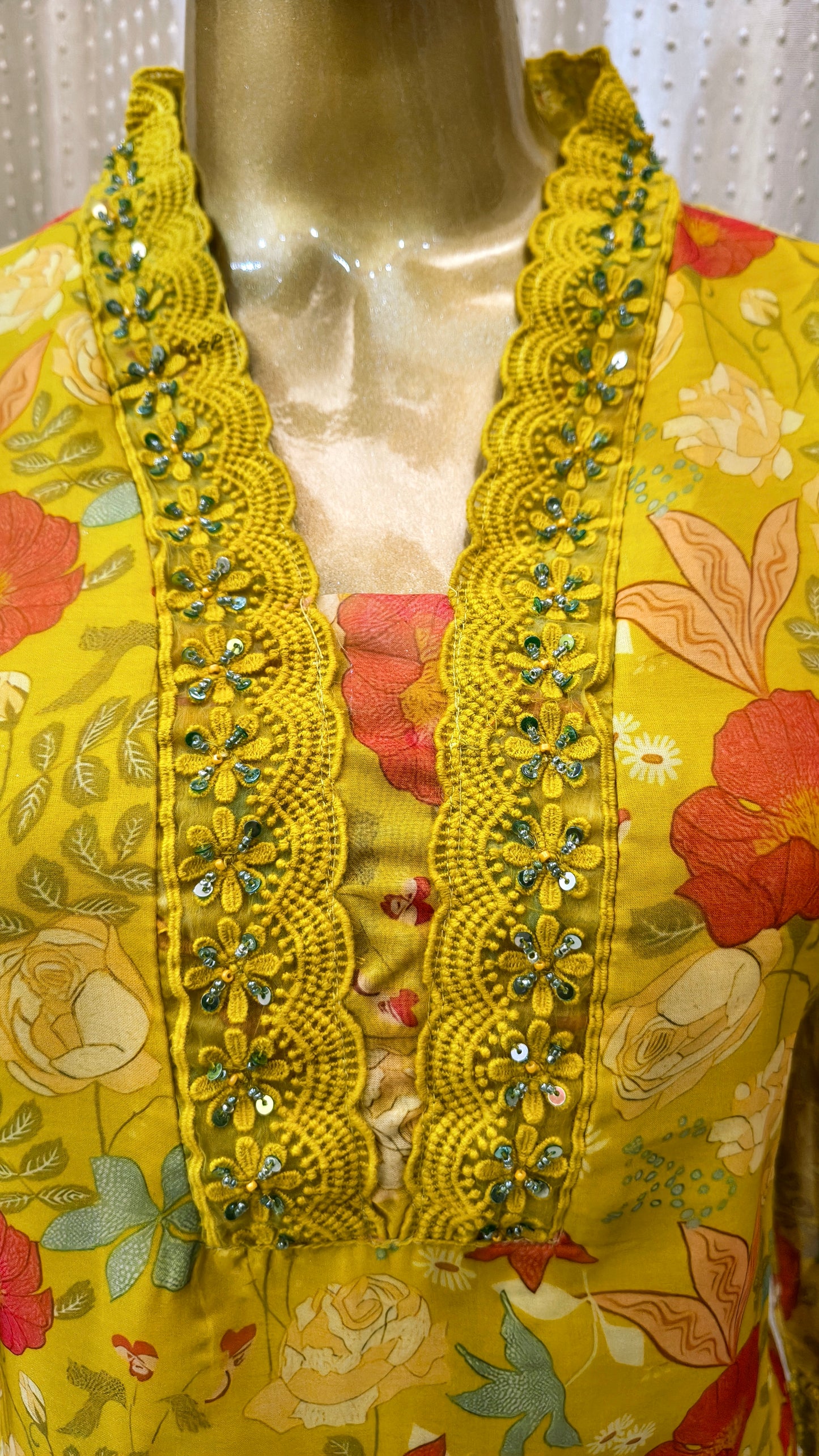 Pure Organza Suit with Floral print and Hand Work