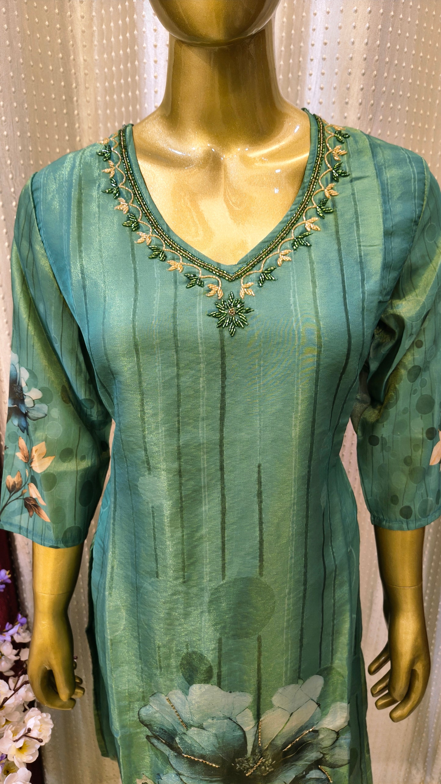 Gorgeous shimmer tissue digital printed suit set