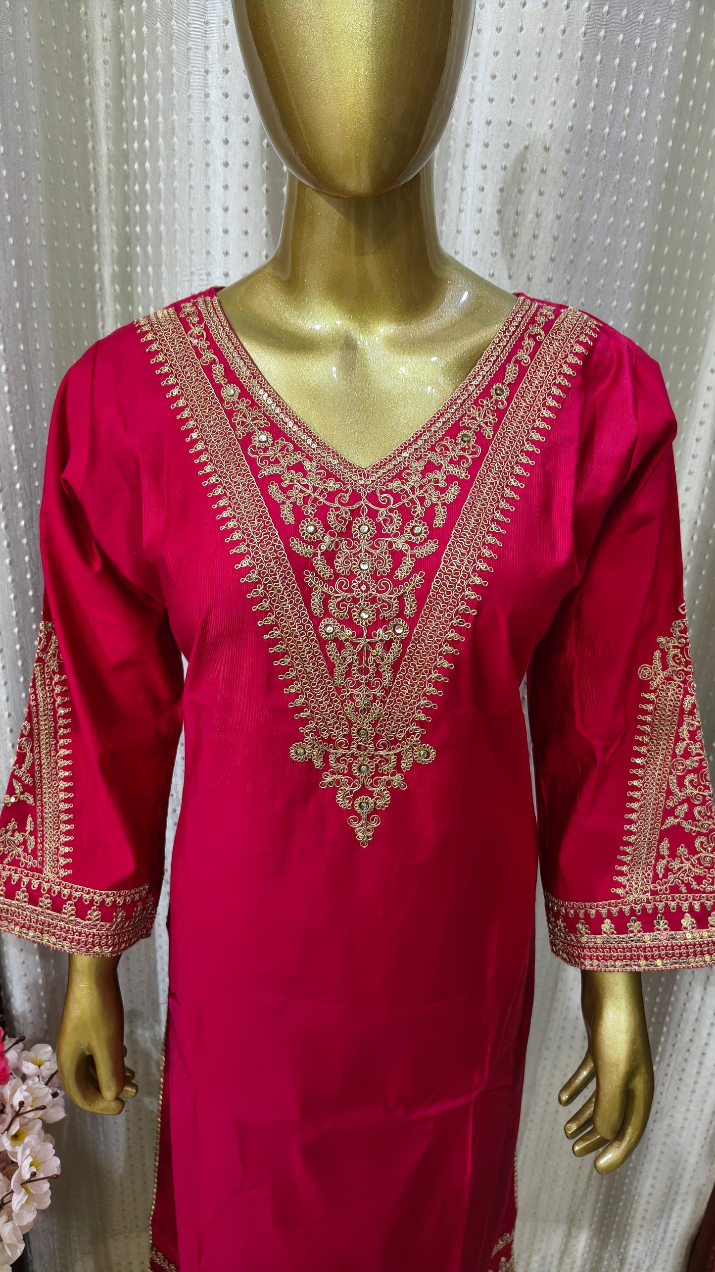 Pretty Pink Chinnon Silk With Heavy Embroidery Sequence Work Salwar Suit