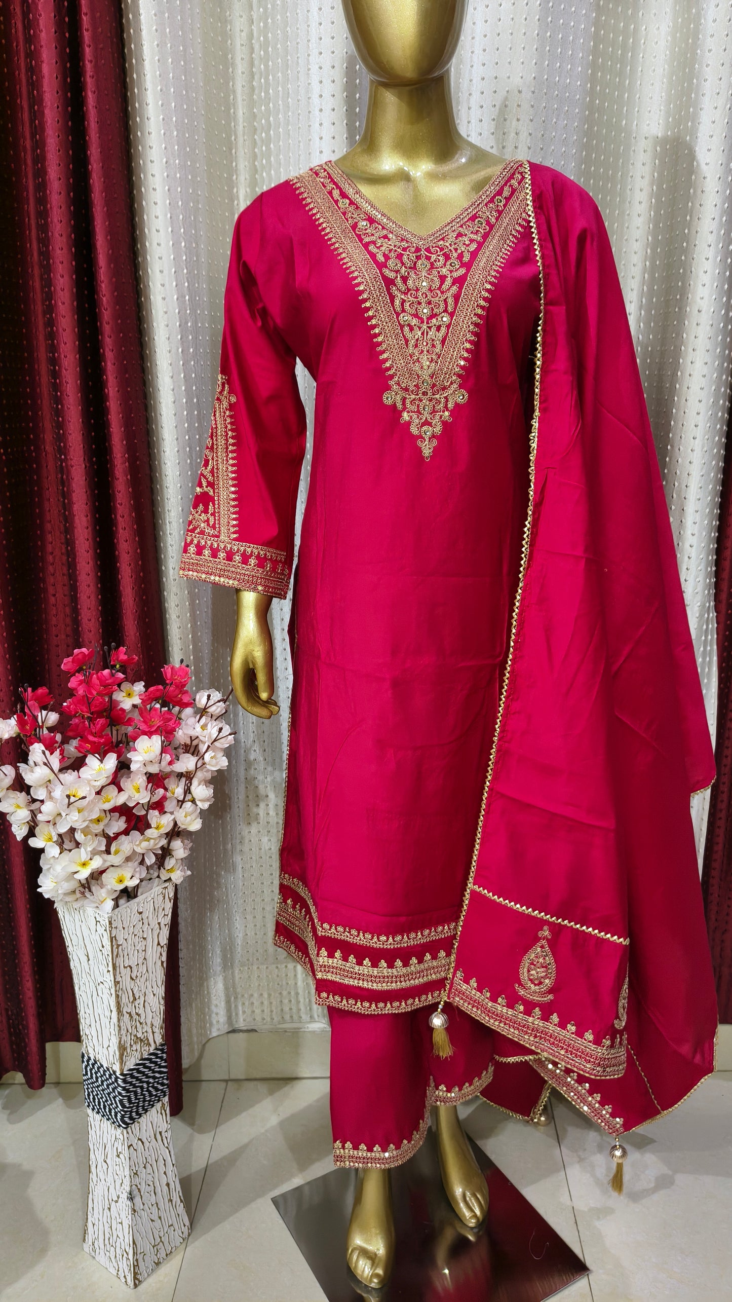 Pretty Pink Chinnon Silk With Heavy Embroidery Sequence Work Salwar Suit