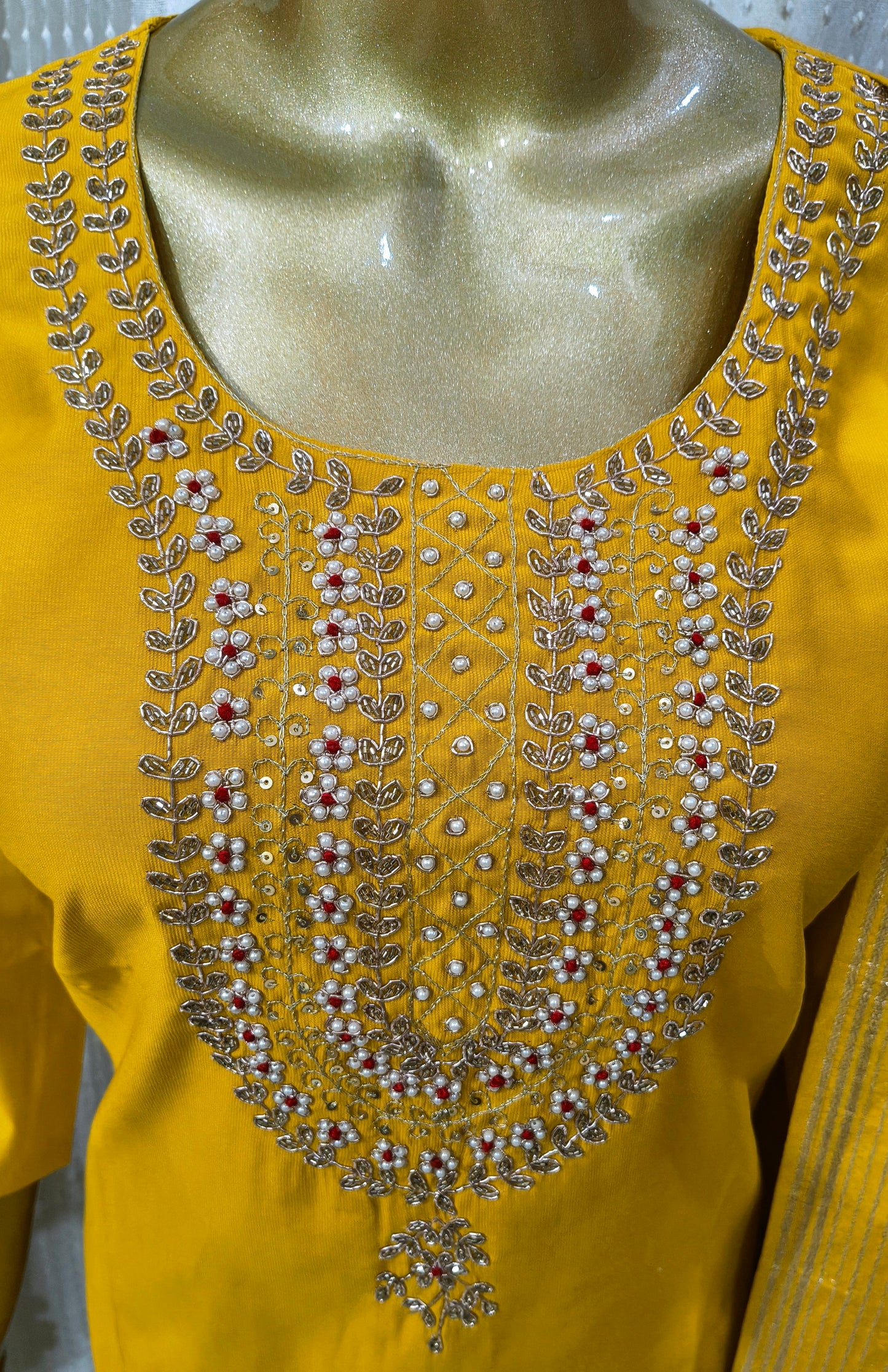 Beautiful Yellow Cotton Silk Kurta with Organza Silk Dupatta