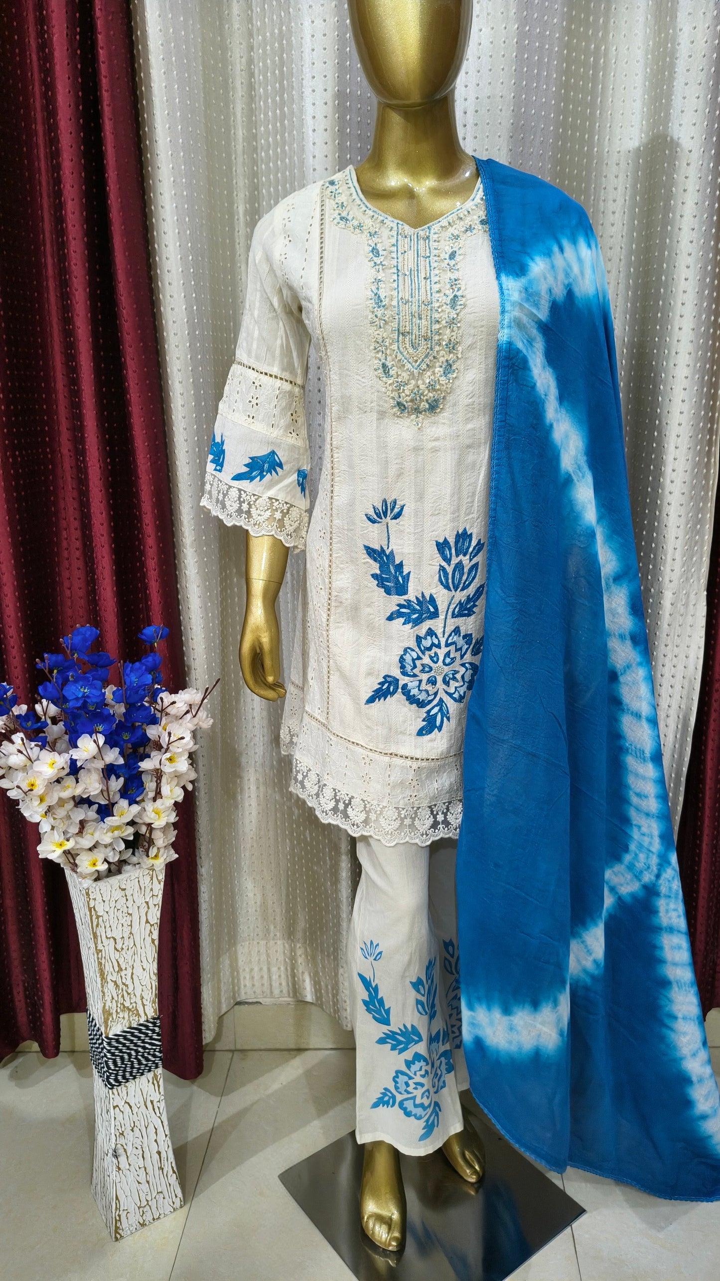 Premium Kora Cotton Brush Painted Suit with Cotton Dupatta