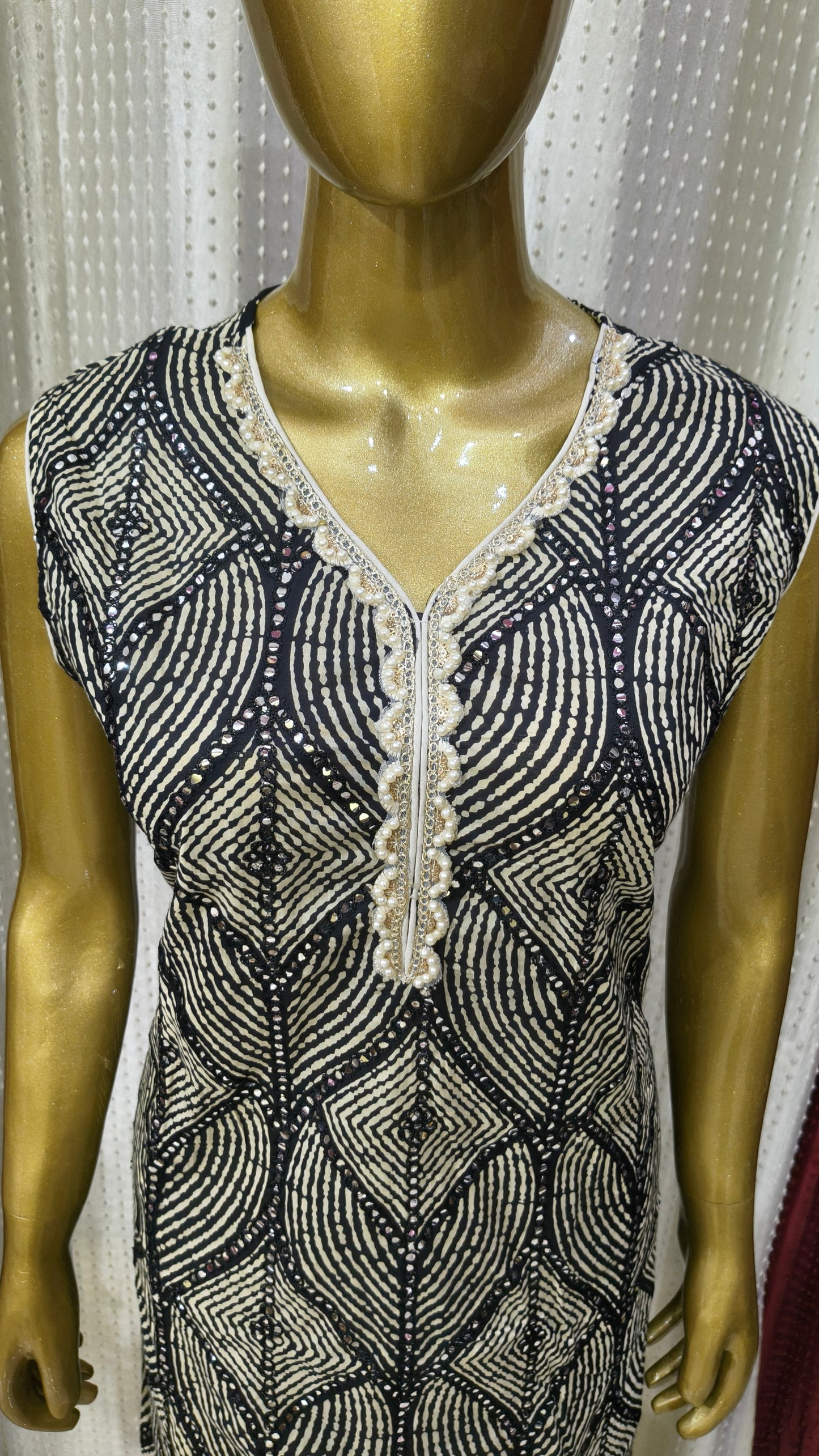 Beautiful Party Wear Set Floral Printed with Cowrie Latkan and full Mirror Embroidery and Rivet Moti with Dupatta
