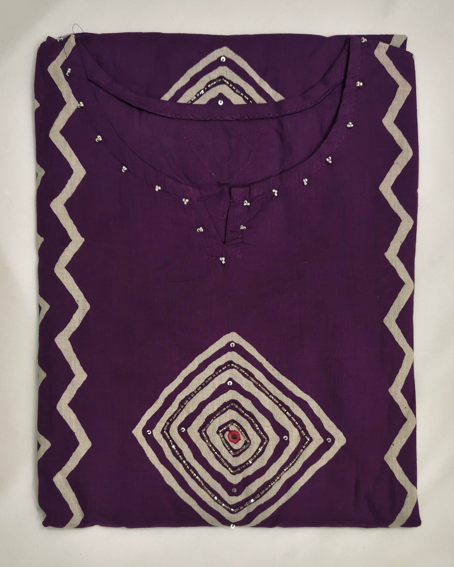 Pure cotton Palazzo Suit with Geometrical Printed Design and Hand work