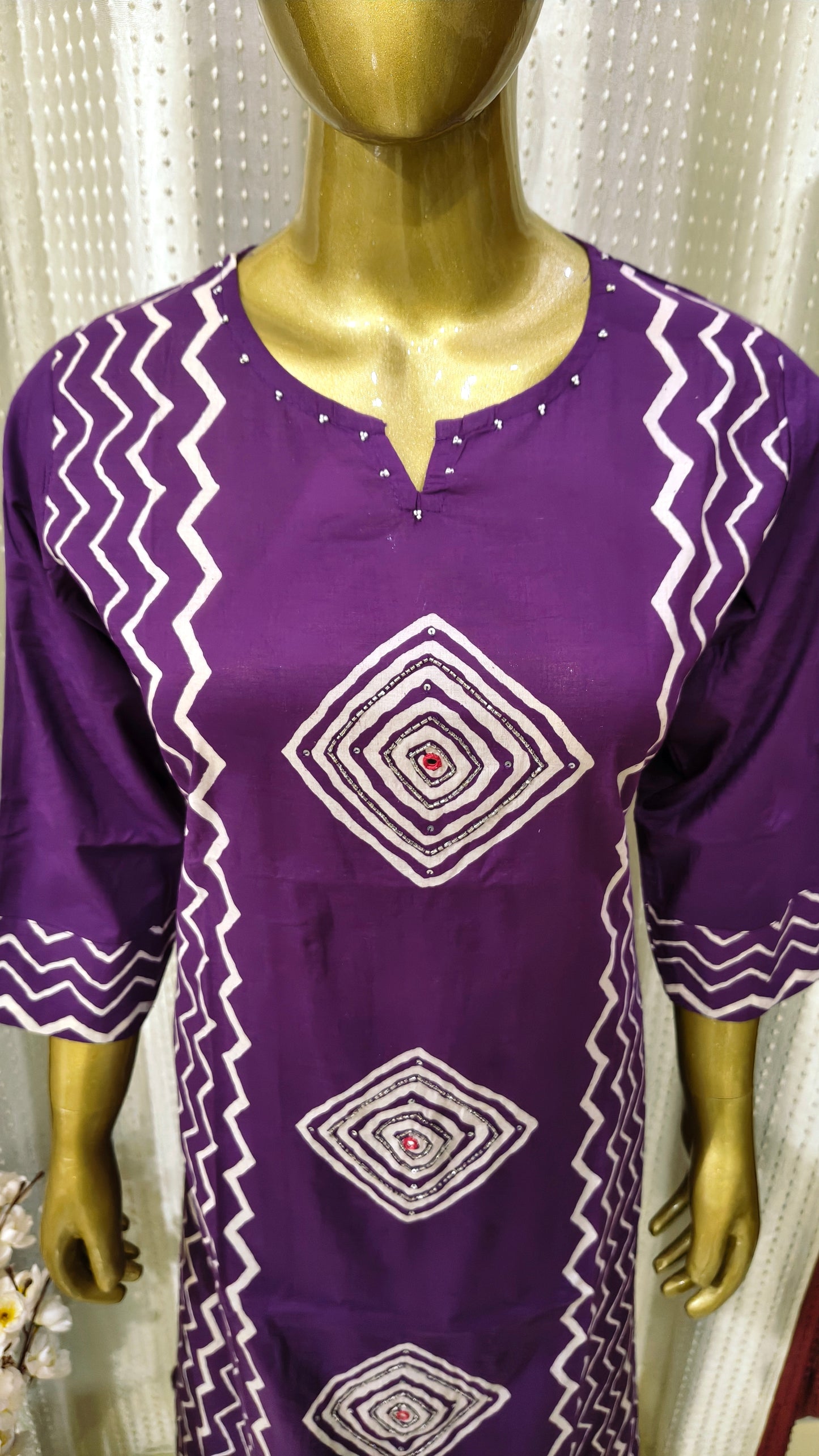 Pure cotton Palazzo Suit with Geometrical Printed Design and Hand work