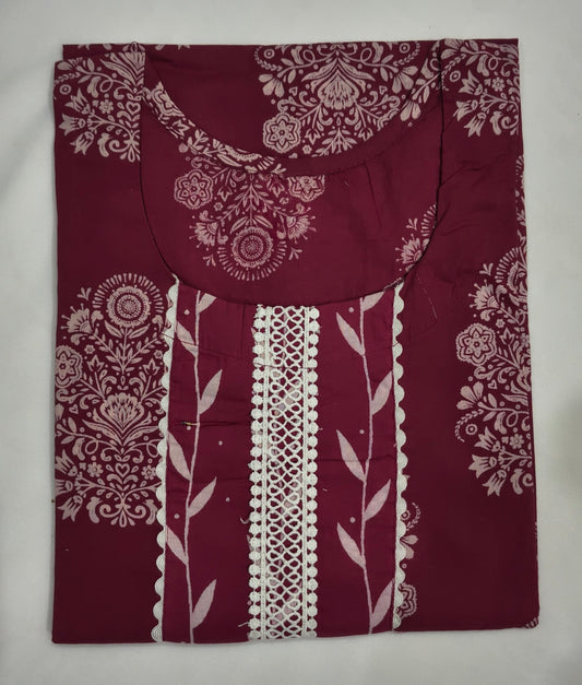 Maroon Pure cotton suit with Chikankari printed design