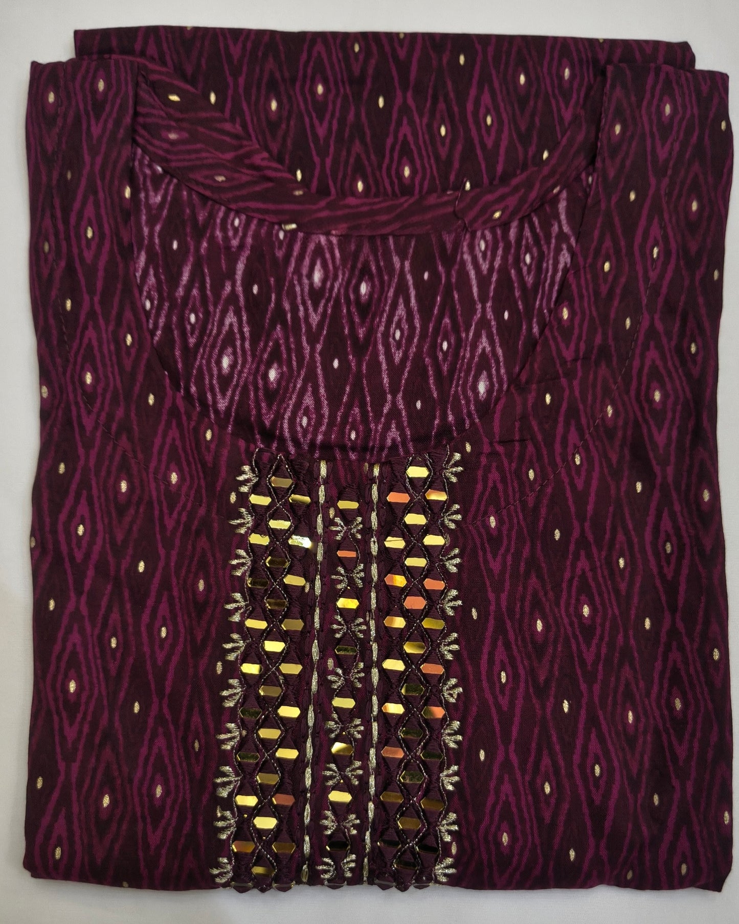 Party Wear Purple Wine cotton suit with golden mirror work