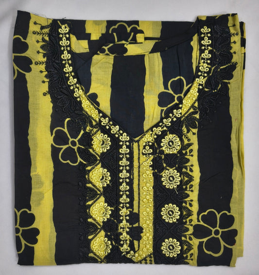 Beautiful cotton set with embroidery and striped and floral print