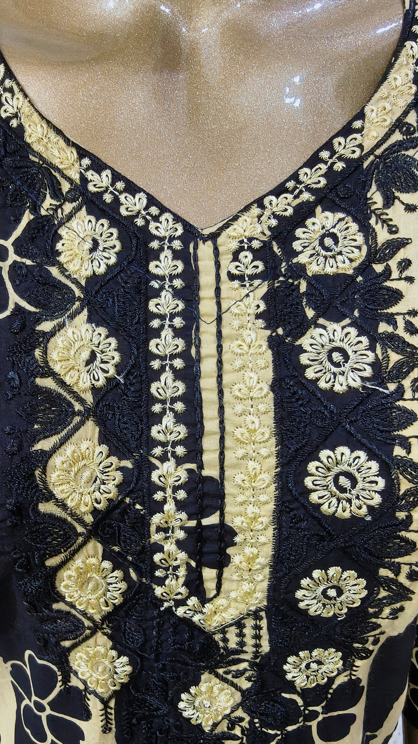 Beautiful cotton set with embroidery and striped and floral print