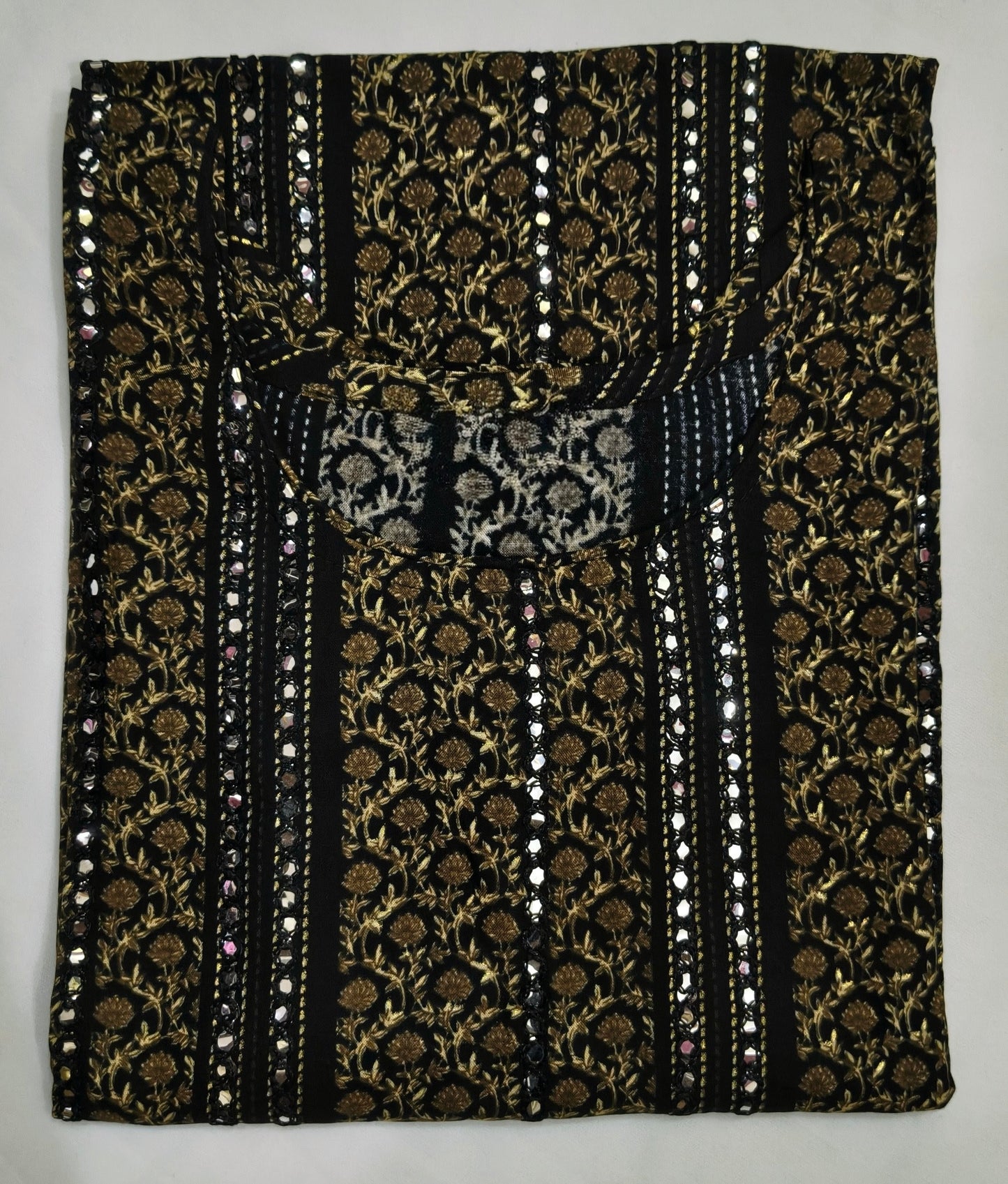 Printed Cotton suit with embroidery lines mirror work