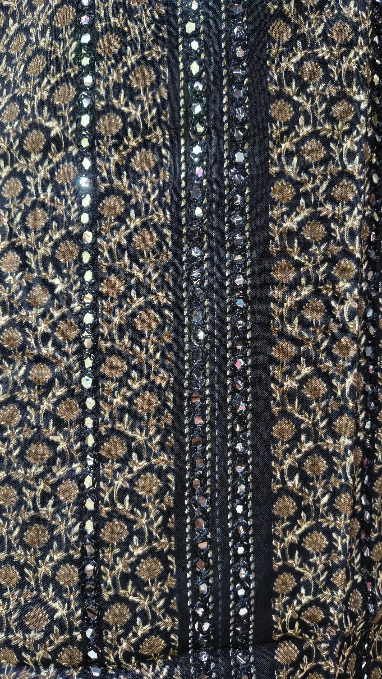Printed Cotton suit with embroidery lines mirror work