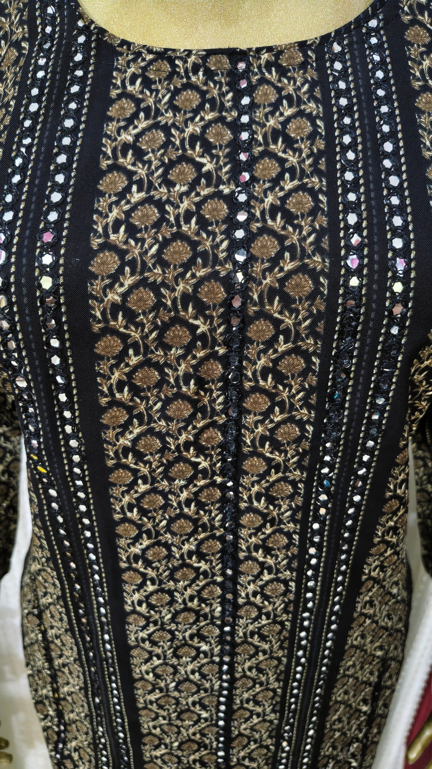 Printed Cotton suit with embroidery lines mirror work