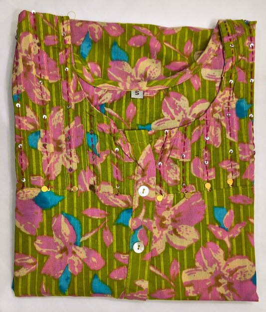 Beautiful Parrot colour Cotton suit with Floral print design