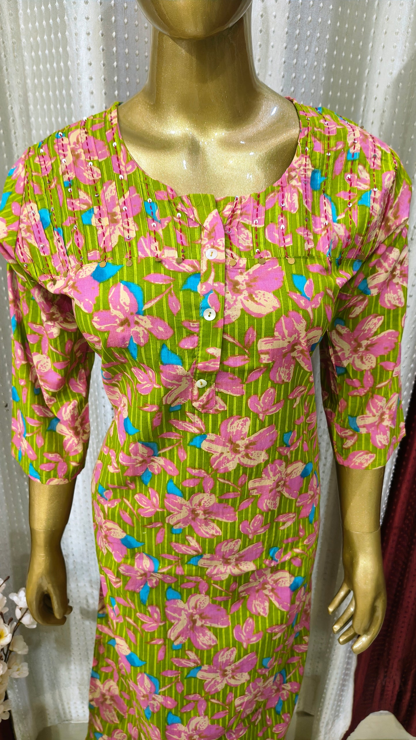 Beautiful Parrot colour Cotton suit with Floral print design