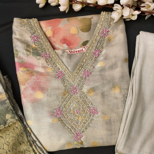Premium Crepe Printed Suit with Hand Work