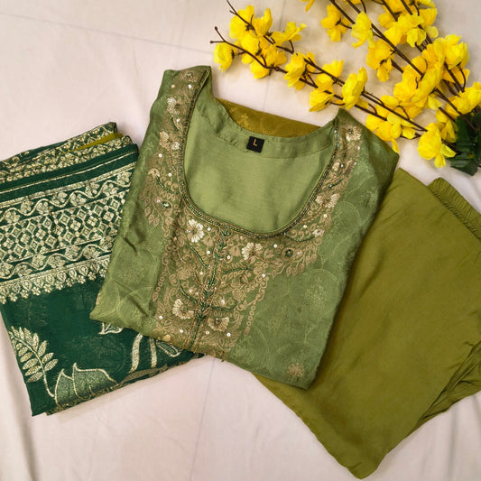 Premium Pure Crepe Suit with Fully Stitched Dupatta