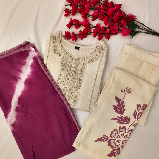 Premium Kora Cotton Brush Painted Suit