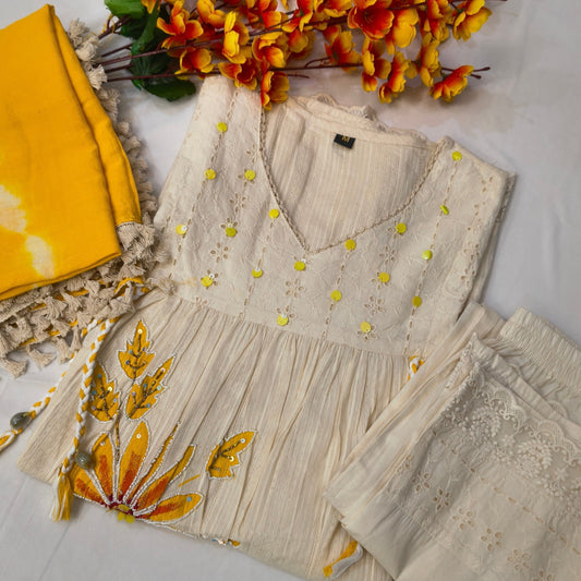 Premium Kora Cotton Brush Painted Short Set