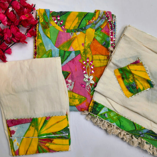 Premium Beautiful Rani Multicolour Handed design Cotton Suit