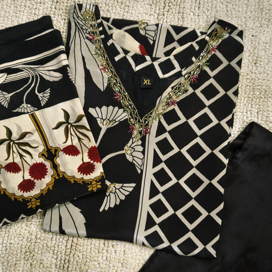 Beautiful Crepe Set with Unique Printed Design and Hand work