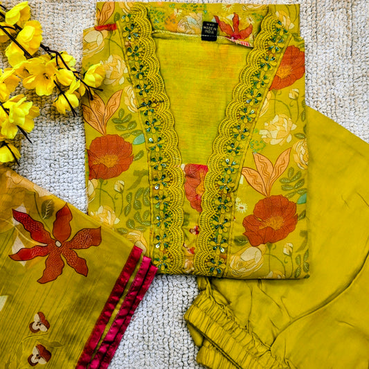 Pure Organza Suit with Floral print and Hand Work