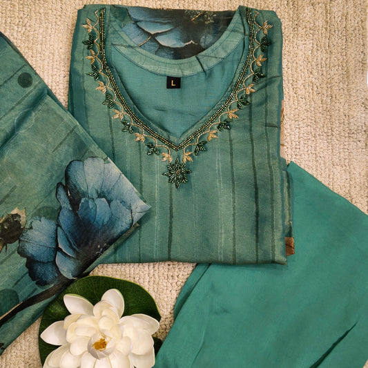 Gorgeous shimmer tissue digital printed suit set