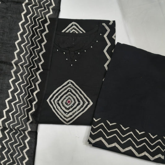 Pure cotton Palazzo Suit with Geometrical Printed Design and Hand work