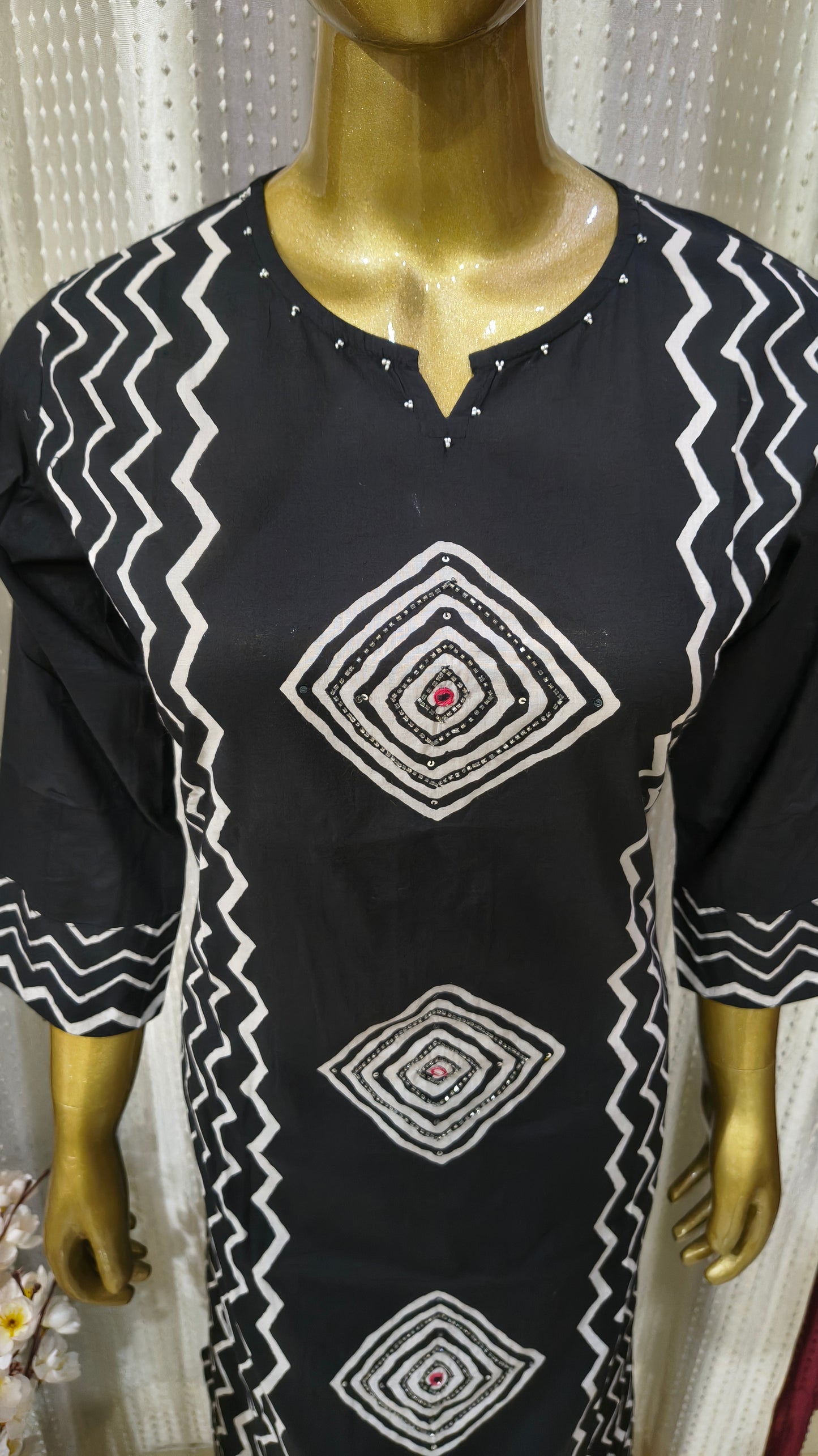 Pure cotton Palazzo Suit with Geometrical Printed Design and Hand work
