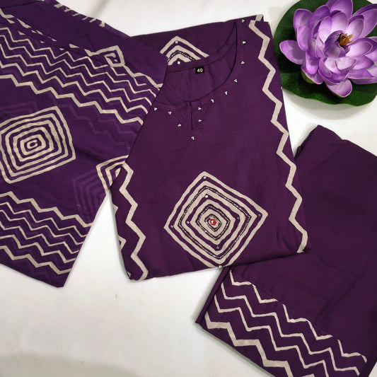 Pure cotton Palazzo Suit with Geometrical Printed Design and Hand work