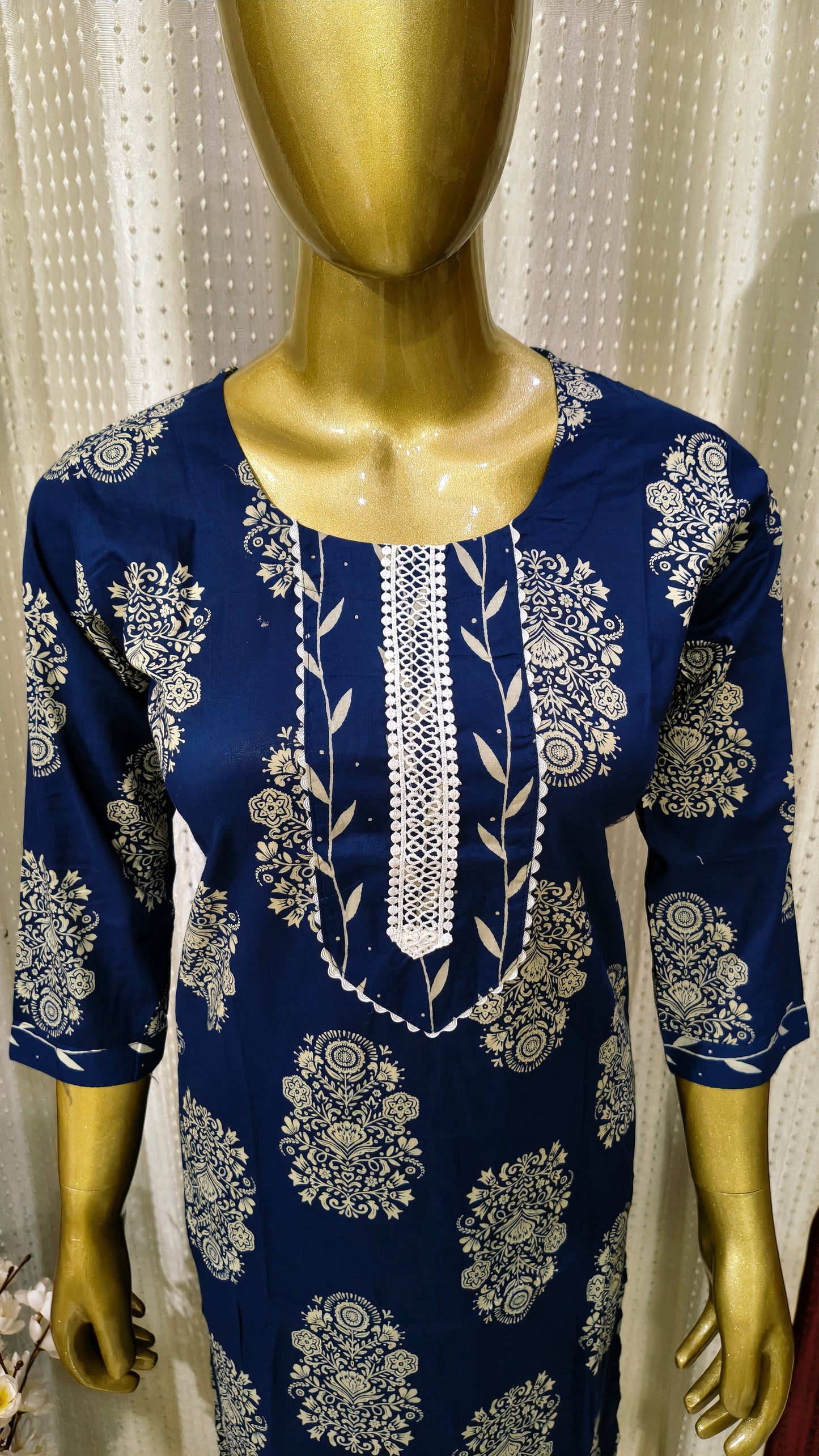 Navy Blue Pure cotton suit with Chikankari printed design